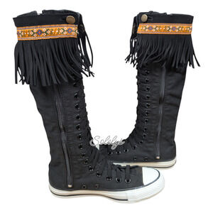 Converse Japan 2009 FriFri XXHI Black Fringe Knee High Sneaker Boot Womens 6